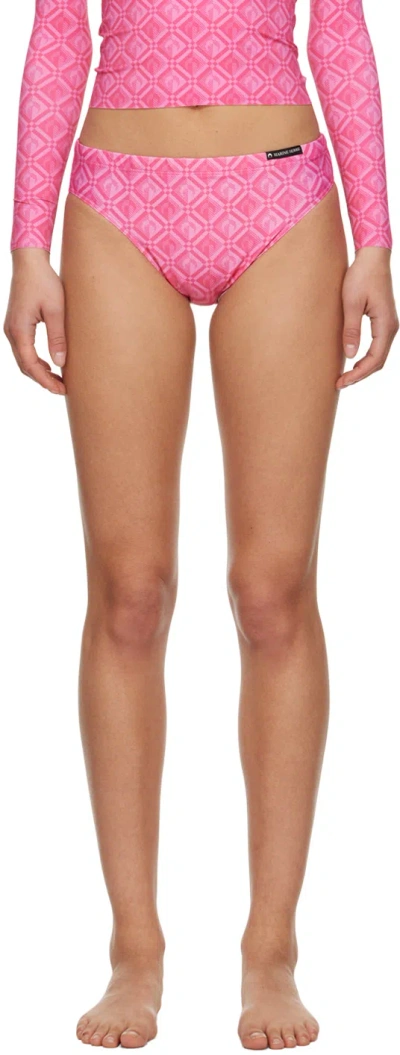 Marine Serre Pink Printed Bikini Bottom In 07 Moon Diamant Fusc