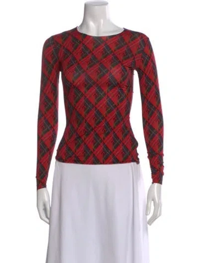 Pre-owned Marine Serre Plaid Print Crew Neck Top In Red