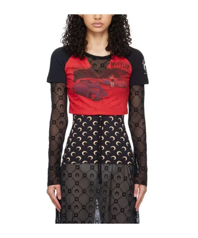 Marine Serre Pleated Detail T-shirt In Black