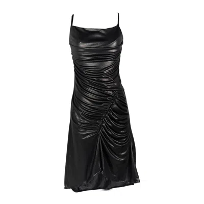Marine Serre Pleated Dress In Regenerated Jersey In Black