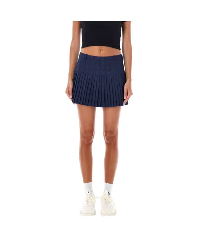 Marine Serre Pleated Mini Skirt Textured Fabric In Blue