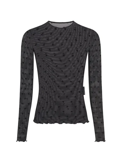 Marine Serre Plumetis Moon Mesh Top In Black
