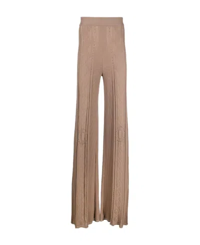 Marine Serre Pointelle Flared Knitted Trousers In Neutral