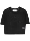 Marine Serre Pointelle-knit Cropped Blouse In Black