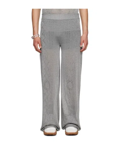 Marine Serre Pointelle-knit Lurex Flared Trousers In Gray