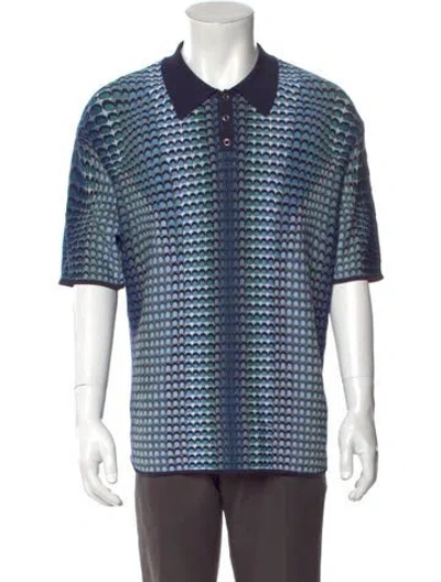 Pre-owned Marine Serre Printed Collar Polo Shirt In Blue