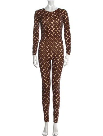 Pre-owned Marine Serre Printed Crew Neck Jumpsuit In Brown