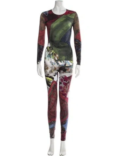 Pre-owned Marine Serre Printed Crew Neck Jumpsuit In Green