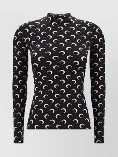 Marine Serre Printed Fitted High Neck Long Sleeve Top