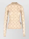 Marine Serre Printed Fitted Top Sheer Sleeves In Neutral