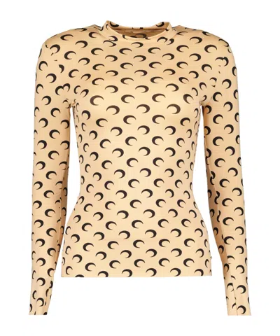 Marine Serre Printed Long-sleeved T-shirt In Brown