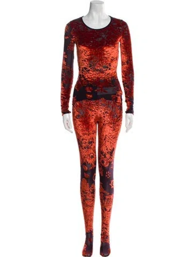 Pre-owned Marine Serre Printed Mesh Accents Pant Set In Orange