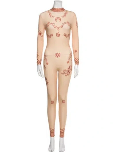 Pre-owned Marine Serre Printed Mock Neck Jumpsuit In Neutral