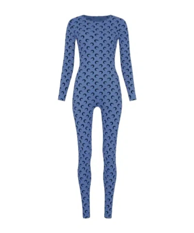 Marine Serre Printed Round Neck Jumpsuit In Blue