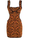 Marine Serre Geometric Pattern Embroidered Squaredneck Mini Dress