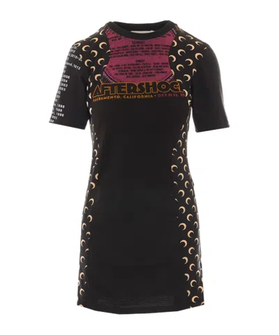 Marine Serre Printed Short Sleeve Dress In Black
