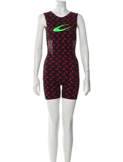 Pre-owned Marine Serre Printed V-neck Romper In Red