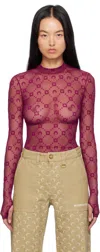 Marine Serre Purple Moonogram Mesh Flock Second Skin Top In Rd50 Cherry