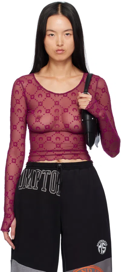 Marine Serre Purple Moonogram Second Skin Cropped T-shirt In Rd50 Cherry