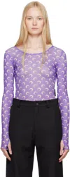 Marine Serre Purple Recycled Moon Mesh Second Skin Cropped T-shirt