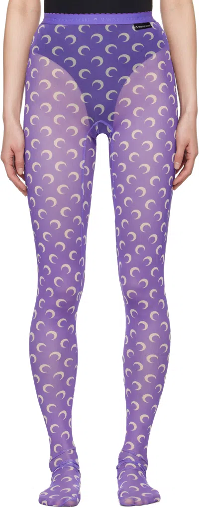 Marine Serre Purple Recycled Moon Mesh Tights In Pu20 Lavender