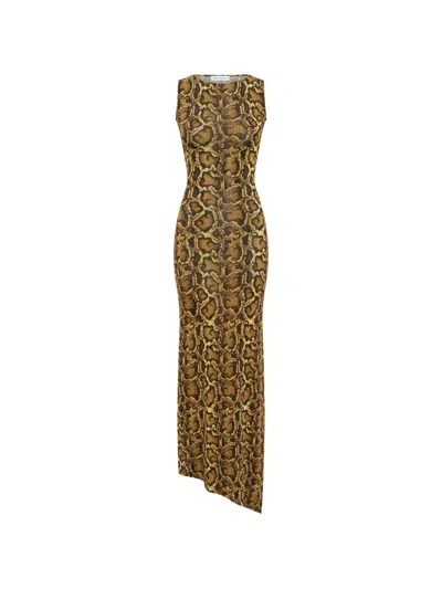 Marine Serre Python-print Asymmetrical Dress In Brown