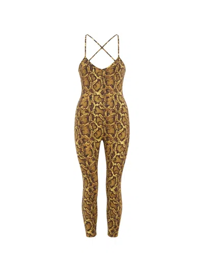 Marine Serre Python-print Strappy Catsuit In Yellow