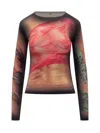 Marine Serre Multicolor Top With Draped Details And All-over Graphic Print In Tech Fabric Woman In Beige