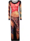 Marine Serre Multicolor Long Dress With All-over Graphic Print In Multi