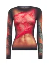 Marine Serre Multicolor Top With Draped Details And All-over Graphic Print In Beige