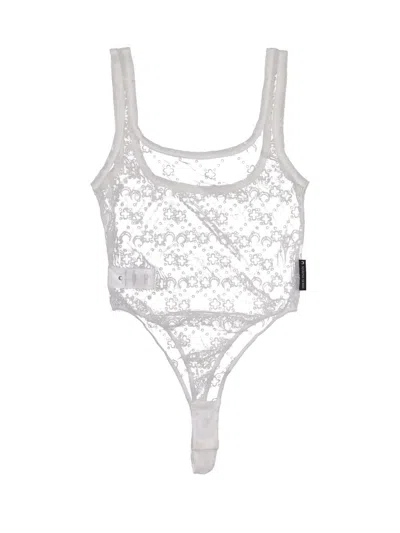 Marine Serre Recycled Mesh Flock Bodysuit In White