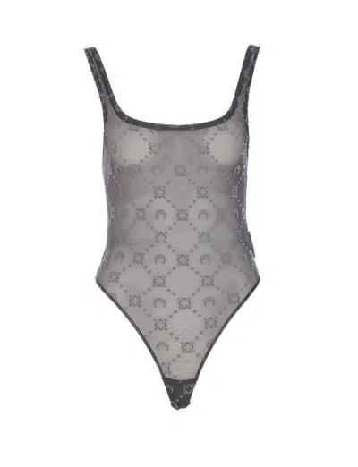 Marine Serre Recycled Mesh Flock Bodysuit In Grey