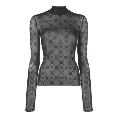 Marine Serre Recycled Mesh Flock Highneck Top In Black