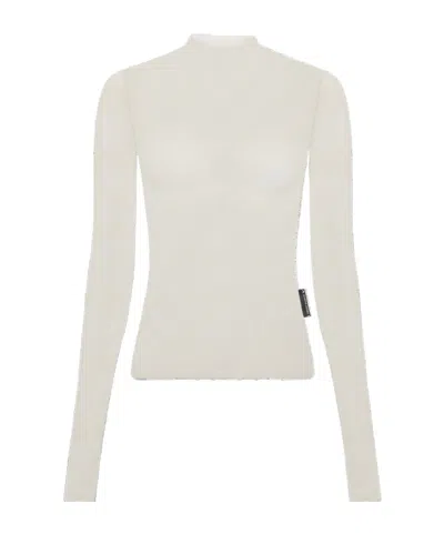 Marine Serre Recycled Mesh Flock Second Skin Highneck Top In White
