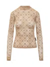 Marine Serre Moonogram Mesh Flock Top With Logo Print In Neutral