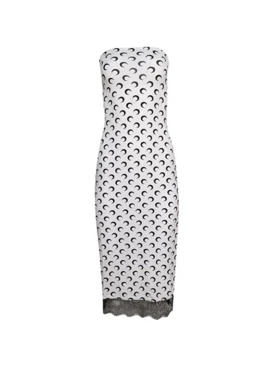 Marine Serre Recycled Moon Jersey Bustier Dress Black On White