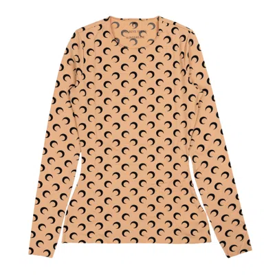 MARINE SERRE RECYCLED MOON JERSEY CREWNECK IN TAN