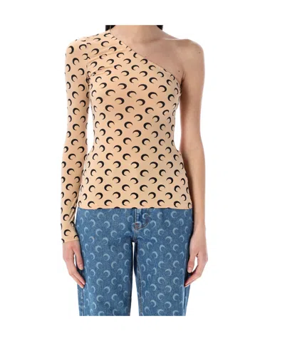MARINE SERRE MARINE SERRE RECYCLED MOON JERSEY SECOND SKIN ASYMMETRIC TOP
