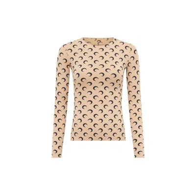 Marine Serre Recycled Moon Jersey Second Skin Crewneck Top In Neutral