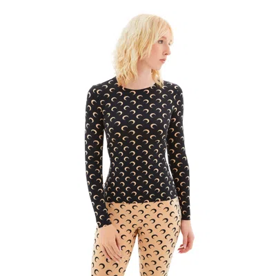 Marine Serre Recycled Moon Jersey Second Skin Crewneck Top In Black