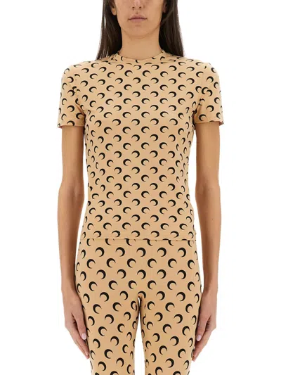 Marine Serre Recycled Moon Jersey Second Skin Short Sleeves Top In Multi