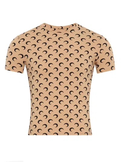 Marine Serre Recycled Moon Jersey Second Skin Short Sleeves Top In Neutral