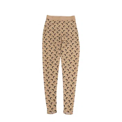 Marine Serre Recycled Moon Jersey Stirrup Leggings In Tan/black In Beige/nero