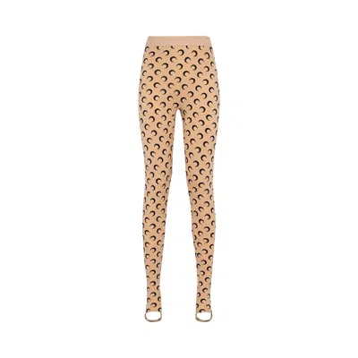 Pre-owned Marine Serre Recycled Moon Jersey Stirrup Leggings 'tan' | Women's Size L In Brown