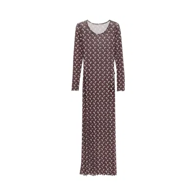 Pre-owned Marine Serre Recycled Moon Mesh Long Dress 'brown'