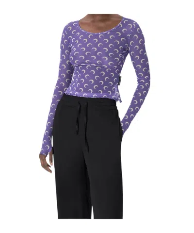 Marine Serre Recycled Moon Mesh Second Skin Cropped Top In Moon Printed Mesh Lavender