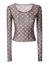 Marine Serre Recycled Moon Mesh Ss Cropped Top In Brown