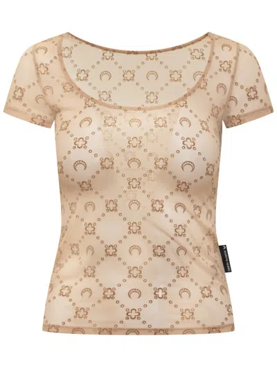 Marine Serre Mesh Flocked Top In Beige