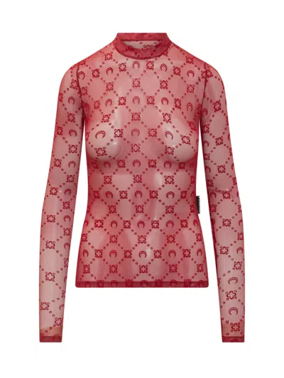 Marine Serre Red Geometric Mock Collar Top