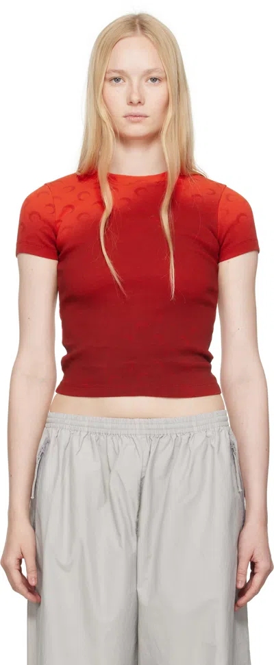 Marine Serre Moon Faded Jersey Baby Fit T-shirt - 88% Pa 12% Ea Made In Portugal In Red